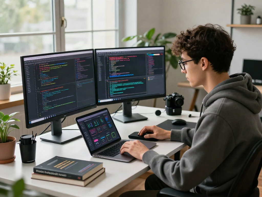 Engaging workspace with software engineer using crushon ai for innovative coding solutions.